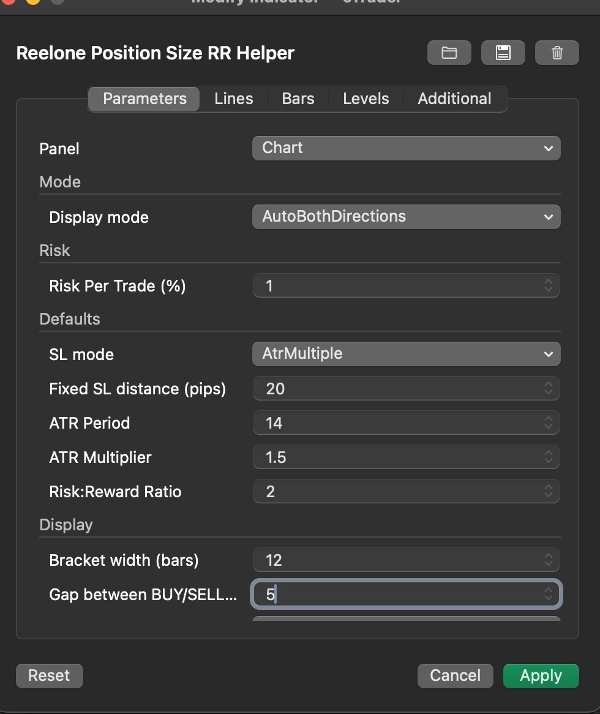 Trading product for Reelone Position Size RR Helper  Indicator Key Levels Risk Dashboard, image 2