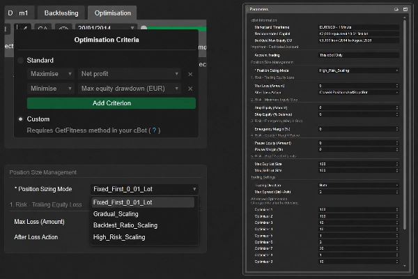 Trading product for M-Algo EURUSD M1 Pro cBot Position Sizer Spread Filter, image 3