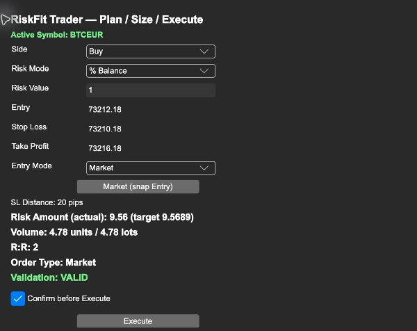Trading product for RiskFit Trader - Risk Sizing Desktop plugin Position Sizer Risk Calculator, image 3