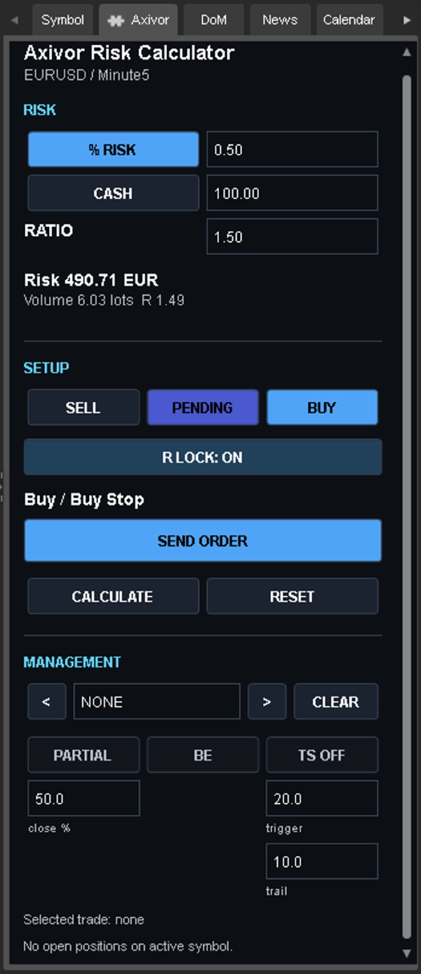Trading product for Axivor Risk Calculator Plugin per desktop Partial Close Position Sizer, image 2