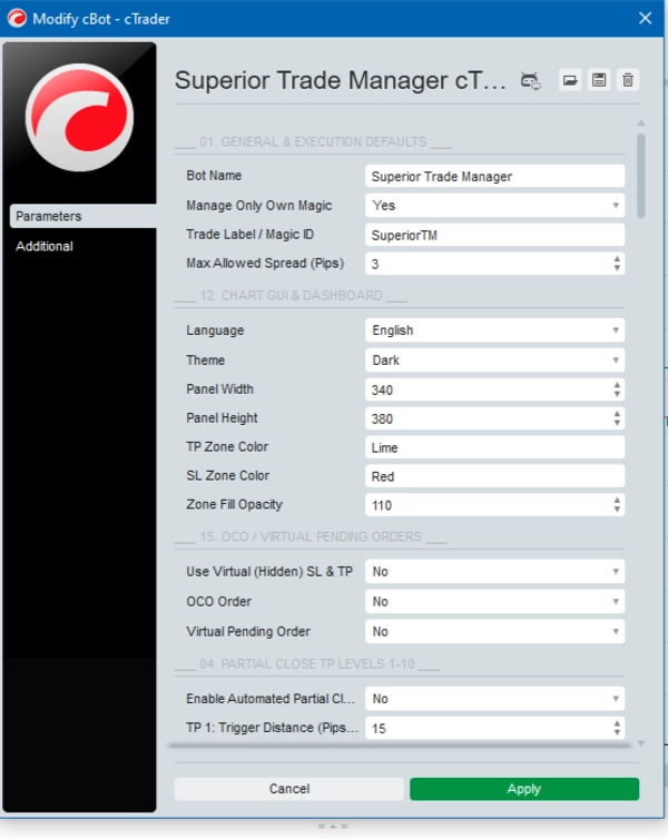 Trading product for Superior Trade Manager cTrader v1.0 cBot Partial Close One-click Trading, image 9