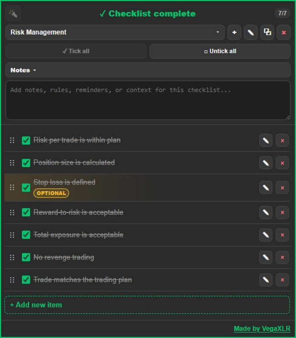 Trading product for VegaXLR - cTrader Checklist Multi-platform plugin No Overtrading Trade Journal, image 2