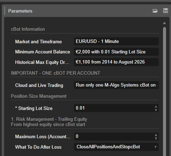 Trading product for M-Algo EURUSD M1 Core cBot Position Sizer Take Profit (TP) Manager, image 5